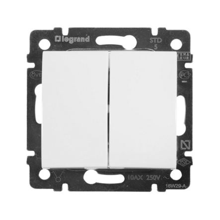 Вимикач двухклавішний LEGRAND Valena, 774405, білий - 1