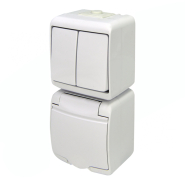 Микс вертикальный (2кл. выкл.+1-я розетка schuko белая кр.) (IP44) белый, VRHP-2s, Hermetics, ETI