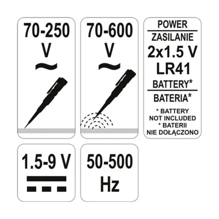 Индикатор напряжения LED комбинированный YATO YT-2864, 4 функции, 70-600 V