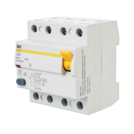 Устройство защитного отключения УЗО IEK ВД1-63S, 4Р, 25А, 300мА, селективное, MDV12-4-025-300