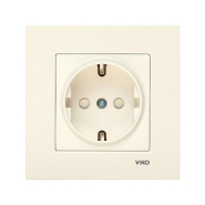 Розетка із заземленням с защитными шторками KARRE VIKO, 90960142, крем