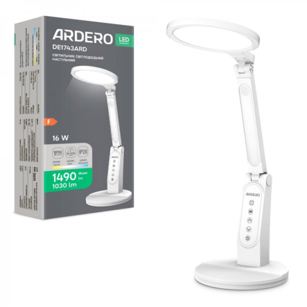 Настільна лампа Ardero DE1743ARD, 16W, 3000K-4000K-6000K, біла - 1
