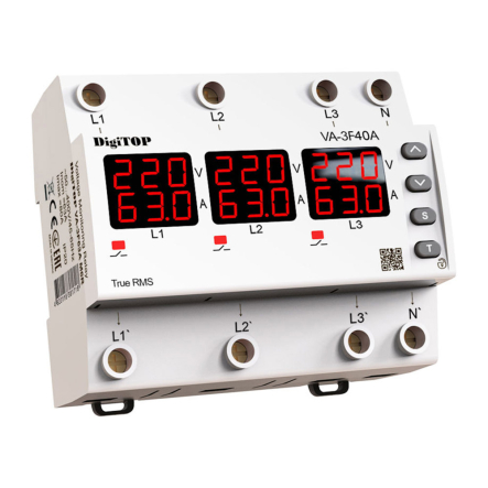 Реле напряжения DigiTOP VA-3F40A M6R, с контролем тока - 1