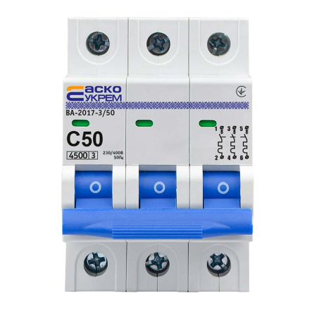 Автоматичний вимикач АСКО-УКРЕМ ВА-2017 3р, 50А С, A0010170026 - 1