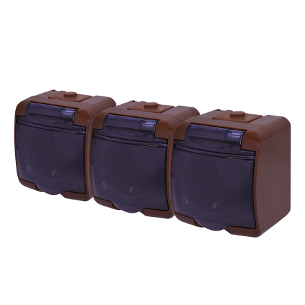 Розетка 3-я Schuko (коричневая/дымчатая крышка) (IP44) RHE-3sd-KR, Hermetics, ETI - 1