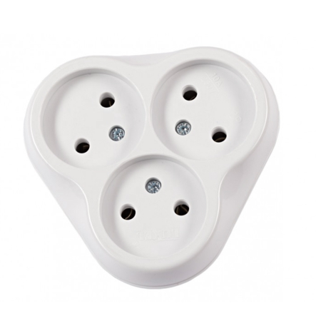 Розетка LUXEL 1020, 10 A, AC 220 В, внутренняя, тройная, без заземления, белая - 1