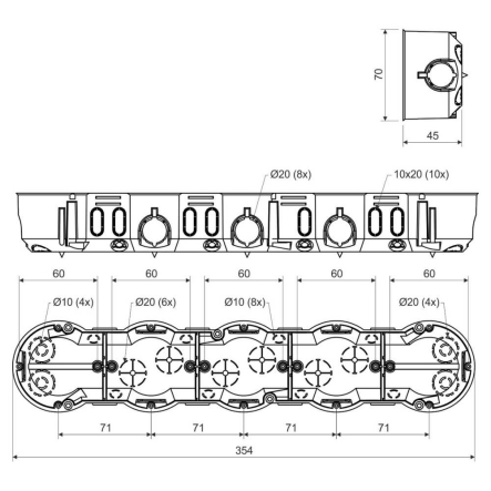 Коробка приборная, пятикратная под бетон KOPOS KP 64/5_KA