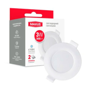 Светильник LED встраиваемый MAXUS SDL 3W, 4100K, 255Lm, IP44, круг, 60х44х30 см, 1-SDL-011-01