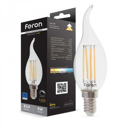 Лампа светодиодная Feron LB-69, 4W, 2700K, E14, 230V, CF37, 4971 - 1