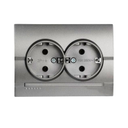 Розетка Lezard DERIY двойная, c заземлением, темно серый металлик,702-2929-127В