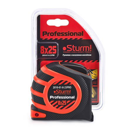 Рулетка Sturm 8м x 25мм с усиленным магнитом, 2010-01-8-25PRO