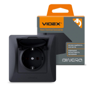 Розетка VIDEX BINERA одинарная, с заземлением, и с крышкой, черный графит, VF-BNSK1GC-BG