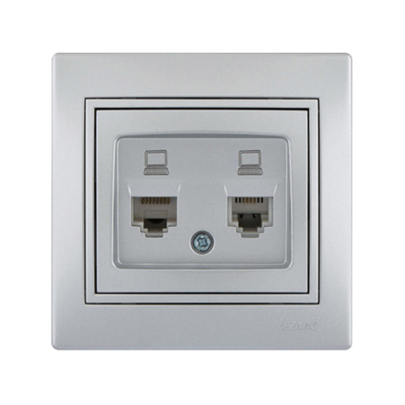 Розетка комп'ютерна Lezard MIRA подвійна, метал сірий, 701-1010-141 - 1