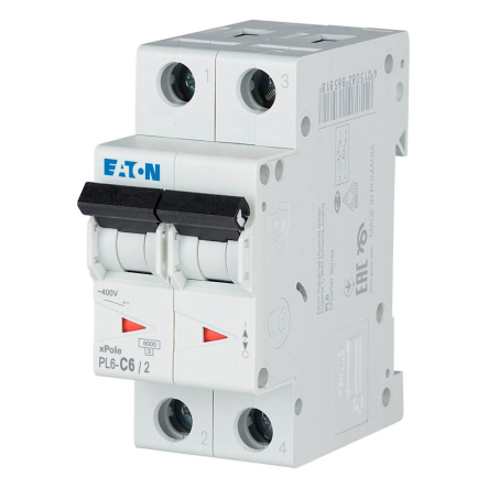 Автоматический выключатель EATON PL6-C6/2, 2P, C 6 A, 6kA, 286564 - 1