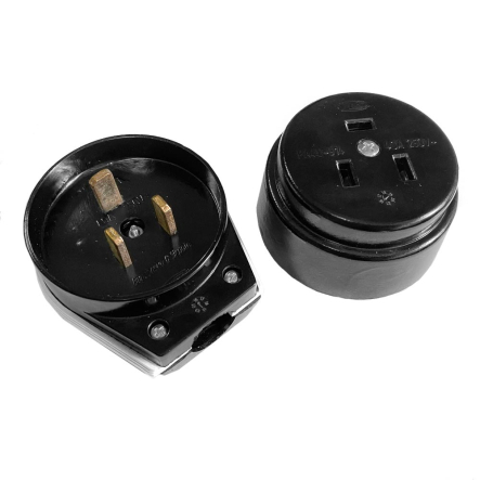 Роз'єм силовий РШ-ВШ, AC 250 В, 40А, 2P+PE, карболіт, Україна, 6851 - 1