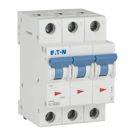 Автоматический выключатель EATON PL7-D20/3, 3P,  20A, D 15kA, 263422