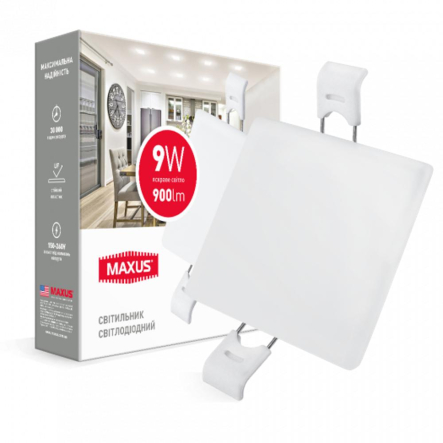 Светильник врезной MAXUS SP Edge, 9W, 4100K, 900Lm, квадрат, 90х90х27мм, 1-MSP-0941-S - 1