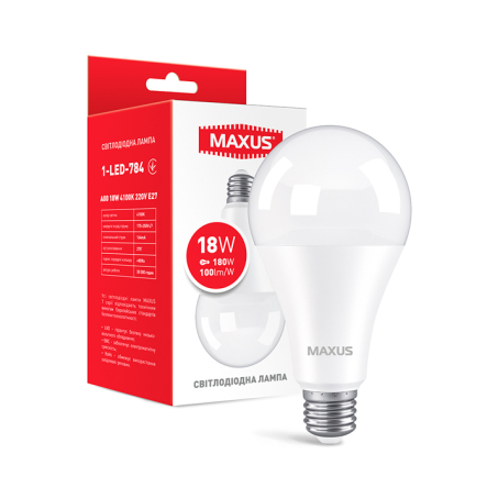 Лампа LED MAXUS, 18 Вт, 4100K, E27, 220 В, A80 - 1