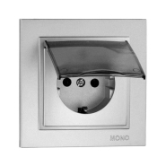 Розетка 1-я с заземлением, с крышкой Mono Electric, DESPINA, серебро, 102-212121-118