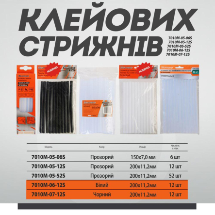 Стрижні клейові Sturmax 7010M-05-06S, 150x7, 0мм, 6 шт. - 2