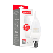 Лампа LED MAXUS, C37 CL-T 4 Вт, 3000K, E14, 220 В