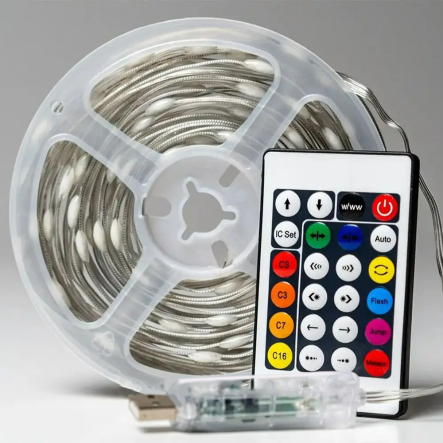 Гирлянда LED лента умная RGB 10м от USB+ пульт, Роса, IP67