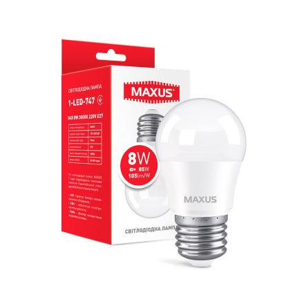 Лампа LED MAXUS, 8 Вт, 3000K, E27, 220 В, G45 - 1