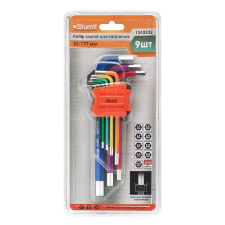 Набор шестигранных ключей HEX Sturm 1340302, 62-177 мм, 9 шт. - 1