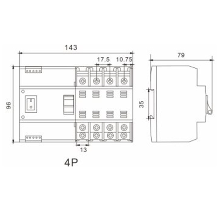 АВР 100А (TSMQ1) на DIN-рейку, 4Р, 100A, 230/400В