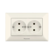 Розетка 2-я, с заземлением, с защитными шторками, Panasonic Arkedia Slim, крем, 02152BG