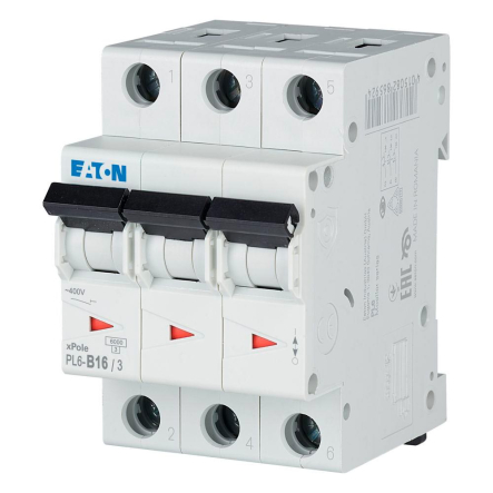 Автоматичний**вимикач**EATON**PL6-B16/3, 3P, 16A, B, 6kA, 286589 - 1