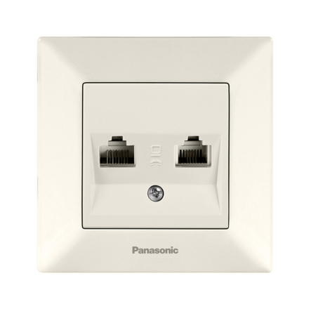 Розетка компьютерная двойная RJ45 CAT6e Panasonic Arkedia Slim, крем, 04072BG - 1