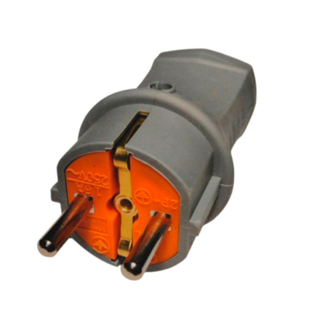 Вилка ERKA 4001-4, 16А, з/к прямая серая (каучук) - 1