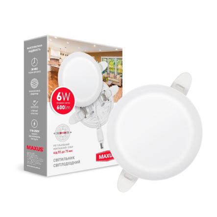 LED-светильник точечный встраиваемый MAXUS SP Adjustable, 6W, 4100K, 600Lm, Circle, Ø90мм, 1-MSP-0641-CA - 1