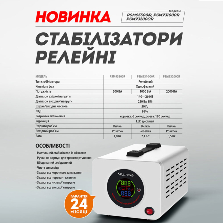 Стабилизатор напряжения Sturmax PSM932000R, 2000 ВA, LED