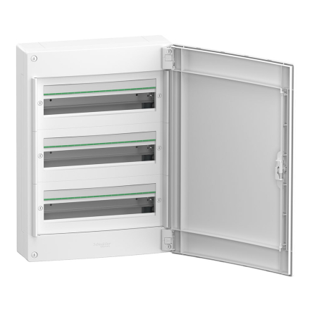 Щит накладной пластиковый SCHNEIDER PrismaSeT XS LVSXQ318, 54 модуля, IP40, белые двери, 3ряда/18М