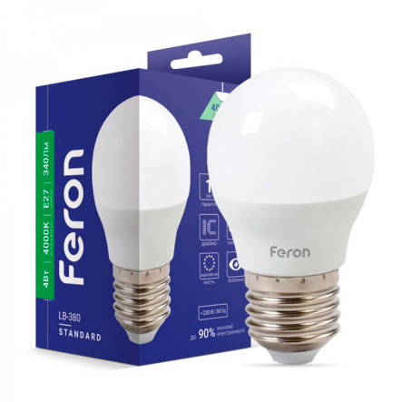 Лампа светодиодная Feron LB-380, 4W, 4000K, E27, 220V, G45, 4915 - 1