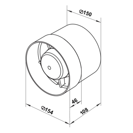 Вентилятор канальный осевой ВЕНТС 150 ВКО турбо, АБС пластик, приточно-вытяжной, 0000218055