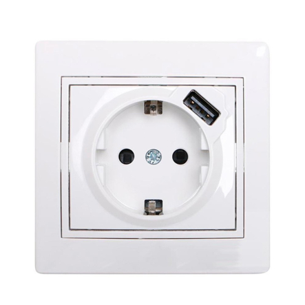 Розетка Lezard MIRA одинарна, із заземленням, + USB, біла, 701-0202-181 - 1