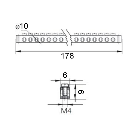 Шина TNSy PE/N ШЛ6х9 24/2, без изолятора брусок, крепление по краям, TNSy5500215