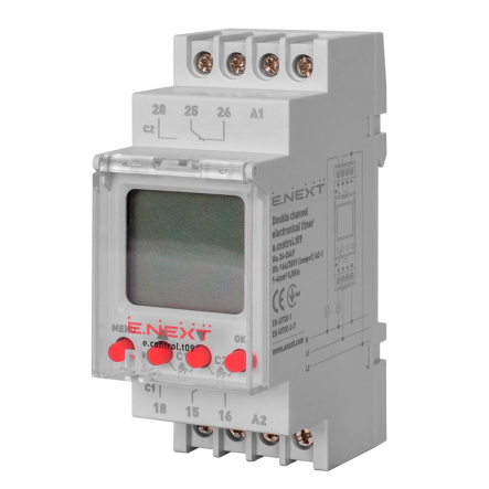 Реле часу E.NEXT e.control.t09, AC/DC 24-264, 16 A (AC-1), електронне, двоканальне, i0310012 - 1