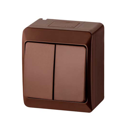 Выключатель 2-клавишный, коричневый, IP44, Elektro-Plast Hermes, 0332-06 - 1