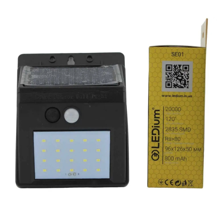 Светильник на солнечной панели SunRise 3W 150Lm 800mAh 3.7V IP65 с датчиком движения + шнур 2,5м, LEDium