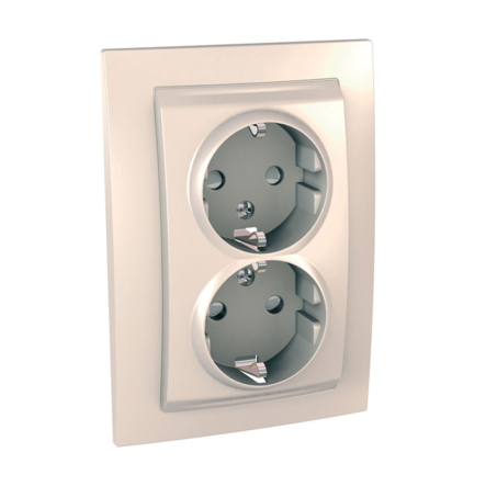 Розетка подвійна с заземлением та захисними шторками, слонова кістка, Schneider Electric Uniсa MGU23.067.25 - 1