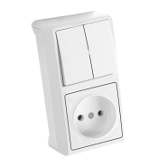 Вимикач 2 кл., + розетка вертикальний, VIKO VERA, 90681089, білий