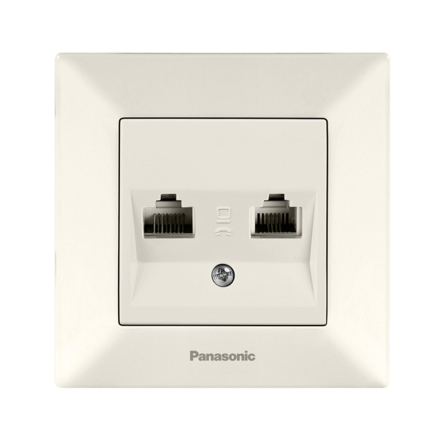 Розетка компьютерная двойная RJ45 CAT5e, Panasonic Arkedia Slim, крем, 04062BG - 1