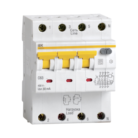Дифференциальный автоматический выключатель IEK АВДТ-34 3p+N С 16А 30мА - 1