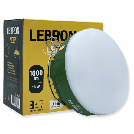 Ліхтар кемпенговий акумуляторний LED LEBRON L-HL-620, ABS, 18W, 2000mAhх2 Li-Ion, USB, 15-16-20 - 1