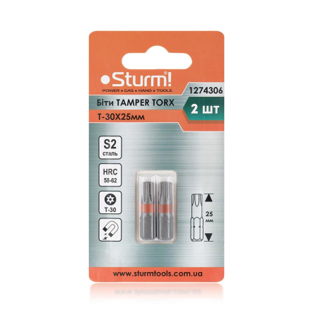 Биты S2 T-30* 25mm 2шт Sturm 1274306