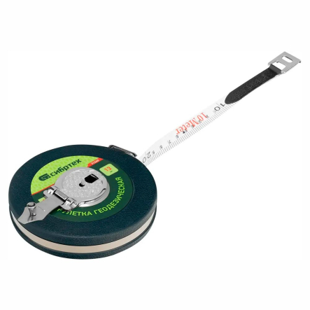 Рулетка геодезическая 10 м x 13 мм закрытый корпус фибергласовая лента СИБРТЕХ 31260